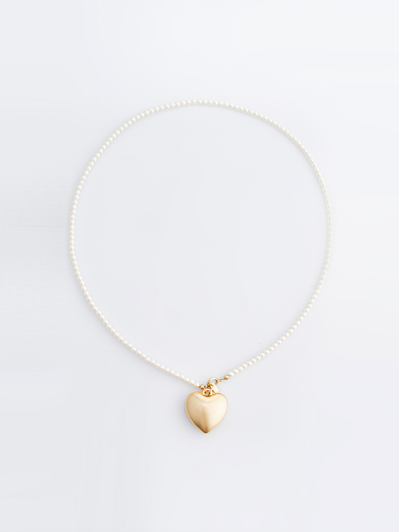 Pearl Strap Heart Long Necklace - DENU