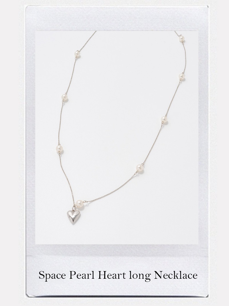 Space Pearl Heart Long Necklace - DENU
